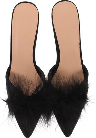 Vosarea ifundom Transparent Crystal High-Heeled Pointed Slippers with Thin Heel and Black Fluff Detail, Womens Cooling High Heeled Footwear for Summer, Size 3