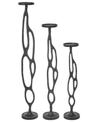 Beliani Set Artistico Di 3 Portacandele Nero Tre Misure Bastoncini Per Candele In Alluminio Buni