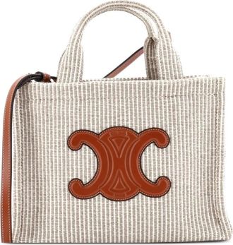 Celine Cabas Thais Triomphe Striped Textile Small tote bag - Grijs