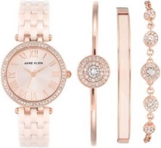 Anne Klein Quartz Rose Gold Dial Ladies Watch and Bracelet Set AK-3074RGST