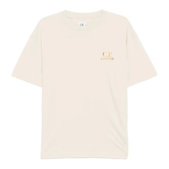 C.P. Company T-Shirts, male, Beige, Size: L Cotton Crew Neck T-Shirt