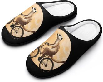 Generic Meerkat Riding Moon Mens House Slippers Memory Foam Washable Cotton Slip on Home Shoes