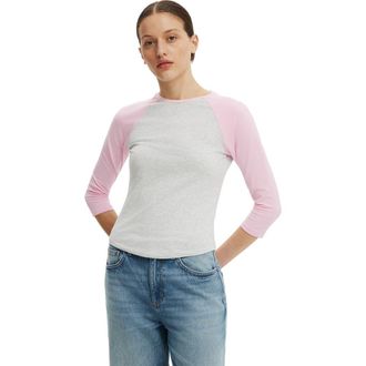 Cotton On Womens 90S Baby Raglan 3/4 Tee in Grey Marle Light Pink at Nordstrom, Size Xx-Small