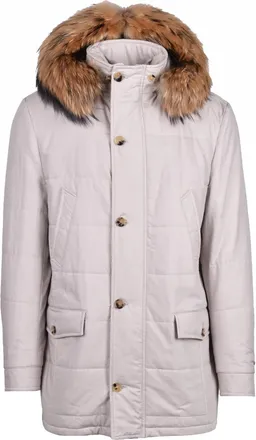 LUIGI BORRELLI NAPOLI Quilted Parka Jacket with Detachable Fur Trim and Hybrid Closure