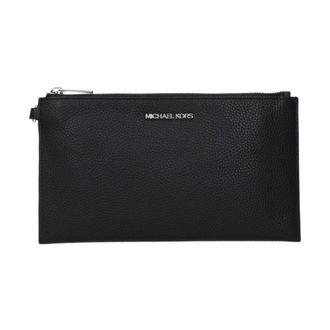 Michael Kors Clutches, female, Black, Size: ONE SIZE Black Leather Clutch Bag with Front Logo