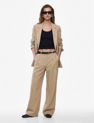 Koton Mid Rise Linen Blend Belted Trousers in Khaki at Nordstrom, Size 10