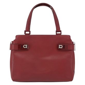 Ferragamo Double Gancini Side Buckle Tote Leather Red Leather Handbag (Pre-Owned)