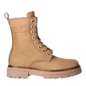 Elisabetta Franchi Combat enkellaarzen met kristallen - Dames - Schoenen - Bruin - Maat: W32 Zijde