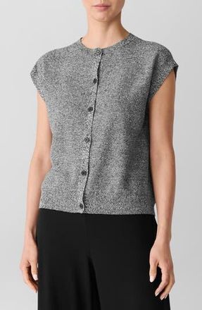 Eileen Fisher Cap Sleeve Organic Linen & Organic Cotton Sweater in Black/White at Nordstrom Rack, Size Xx-Small