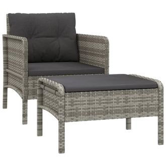 vidaXL Set De Muebles De Jard&iacute;n 2 Pzas Cojines Rat&aacute;n Sint&eacute;tico Gris Vidaxl