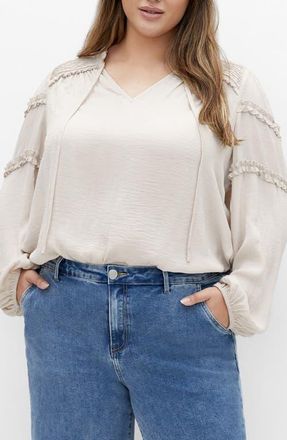 City Chic Ruffle Puff SleevePeasant Blouse in Porcelain at Nordstrom, Size Xxxs