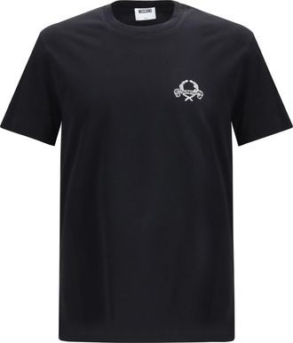 Moschino Mens T-Shirt Laurel Crown Black Patterned Cotton T-Shirts And Polos