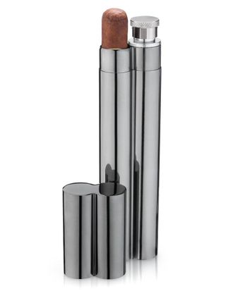 Viski Warren: Gunmetal Cigar Holder & Flask