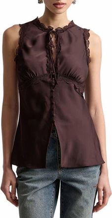 Avec Les Filles Lace Trim Keyhole Shell in Russet at Nordstrom, Size X-Small