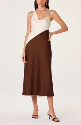 ASTR the Label Amiyah Colorblocked Midi Dress in Cream Brown at Nordstrom, Size X-Large