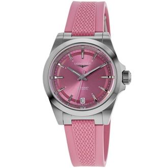 Longines Conquest Automatic 34mm Pink Dial Rubber Strap Womens Watch L3.430.4.99.9