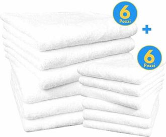 Trade Shop Trade Shop - Set 12 Asciugami Bagno Viso Ospite 6 + 6 Per Hotel Albergo Pa Bianco 100% Cotone
