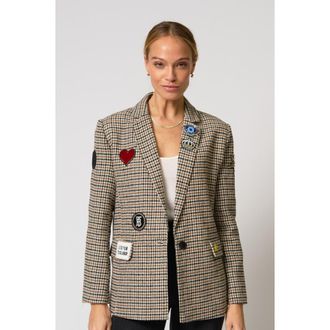 Central Park West Lucky Patches Blazer in Houndstooth at Nordstrom, Size Large