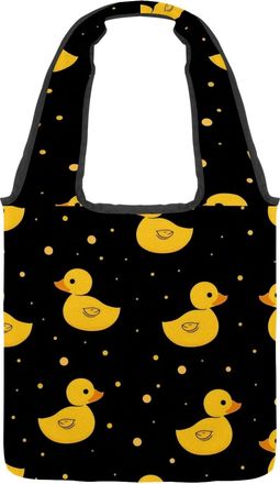 Generic Fun Little Ducks Reversible Canvas Shoulder Tote - Double-Sided Print, 12oz Cotton, 27cm Drop, Fold-Flat Bag for Travel, Shopping, Street Outings