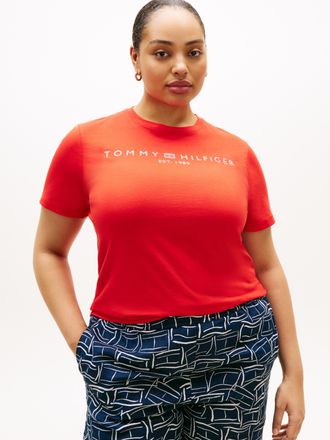 Tommy Hilfiger T-Shirt TOMMY HILFIGER CURVE CRV REG CORP LOGO C-NK SS, Damen, Gr. 48, fireworks, Single Jersey, Obermaterial: 100% Baumwolle, bedruckt, regular fit n