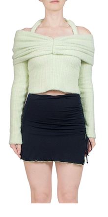 Siedres Ledi Off-The-Shoulder Ruched Knit Top In Lime