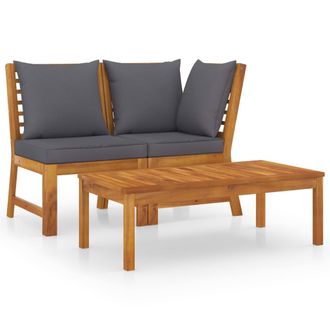 vidaXL Vidaxl - Muebles De Jard&iacute;n 3 Pzas Madera De Acacia Y Cojines Gris Oscuro