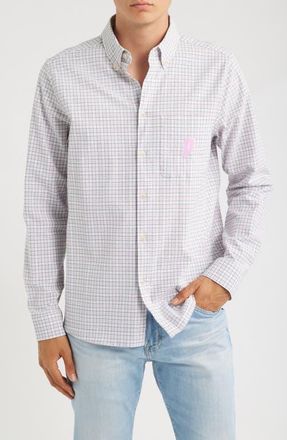 Les Deux x Prince Check Cotton Seersucker Button-Down Shirt in Ivory at Nordstrom, Size Xx-Large