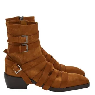 Ferragamo Harness Strap Suede Ankle Boots, Size 10 E
