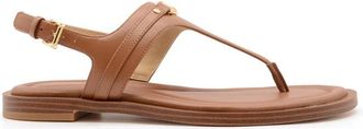 Michael Kors Bruin leren T-strap platte sandalen - Dames - Sandalen - Bruin - 36 EU - Leer - Schoenen