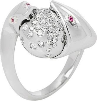 Boucheron 18ct white gold, diamond & ruby Serpent ring 52EU
