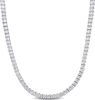 Amour 44 CT TGW Square Created White Sapphire Mens Tennis Necklace in Sterling Silver