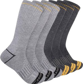 CAT Caterpillar Mens Half Cushioned Crew Socks Pack, Light Grey/Heather Grey (6 Pack), X-Large (Pack of 6)