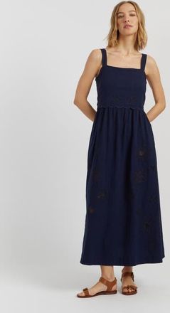 Chinti and Parker Sienna Linen-Blend Broderie Summer Dress in Blue at Nordstrom, Size 10