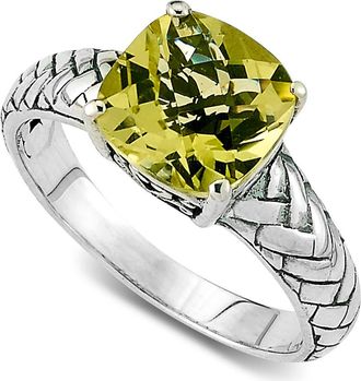 Samuel B. Sterling Silver Cushion Cut Lemon Quartz Ring in Yellow at Nordstrom Rack, Size 7