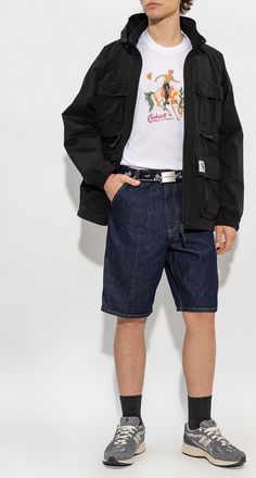 Carhartt Work in Progress Denim Shorts With Logo, Mens, Navy Blue