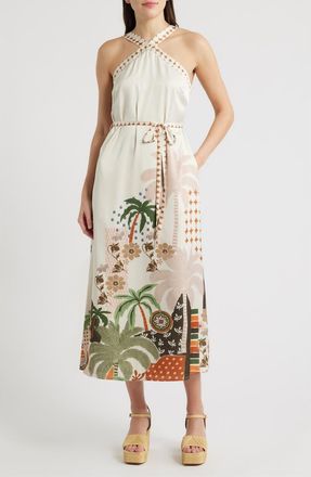 Ciebon Pricella Botanical Halter Neck Midi Dress in Cream Multi at Nordstrom, Size X-Small