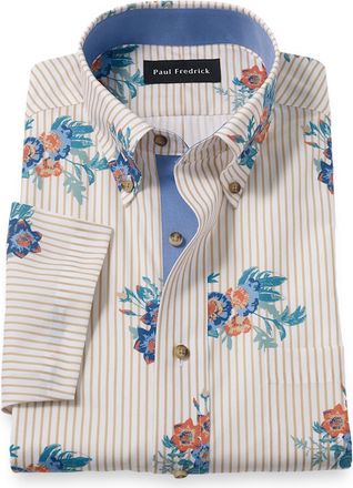 Paul Fredrick Tailored Fit Non-iron Cotton Floral Dress Shirt With Contrast Trim