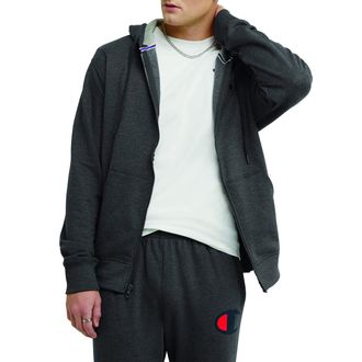 Champion Mens, Powerblend, Comfortable Zip-up Hoodie Sweatshirt (Reg. Or Big & Tall) Hooded, Granite Heather C Logo, 4XL