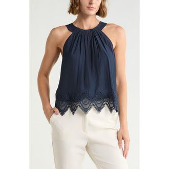 Ramy Brook Karis Halter Neck Lace Trim Tank in Navy at Nordstrom Rack, Size X-Small