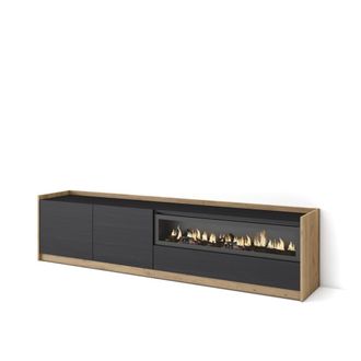 Skraut Home Mueble tv efecto madera negro roble 207x37x50cm chimenea efecto fuego