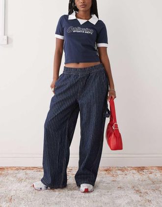 Collusion pull on cargo pants in blue stripe