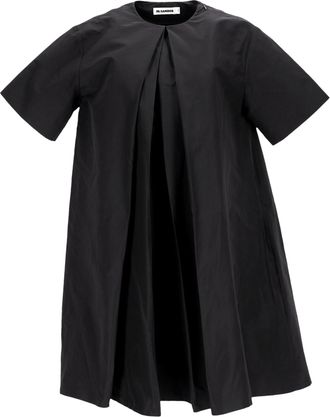 Jil Sander Pleated Mini Dress in Black Cotton