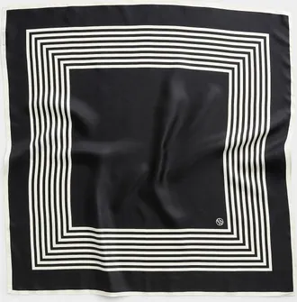 lescarf Womens Striped black pure silk square scarf