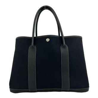 Herm&egrave;s Black Toile Officier Negonda Leather Handbag Tote Bag (Pre-Owned)