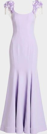Mac Duggal Fringe-Cap-Sleeve Trumpet Gown