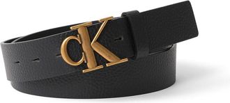 Calvin Klein Jeans Lederg&uuml;rtel CALVIN KLEIN JEANS MONOGRAM BUCKLE FIXED BELT 35MM, Herren, Gr. 100, schwarz (schwarz, antique brass), Rindsleder, unifarben, G&uuml;rtel Leder