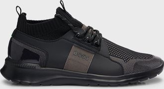 HUGO BOSS Mens Black Extreme Knit & Suede Trainer - Size UK 11