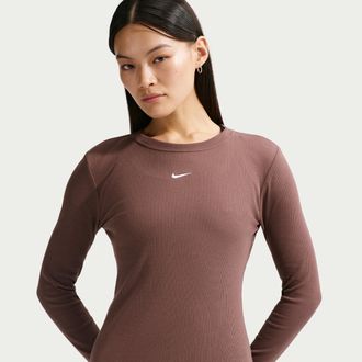Nike Womens Nike Sportswear Tight Long-Sleeve Ribbed T-Shirt in Purple | IH7691-502