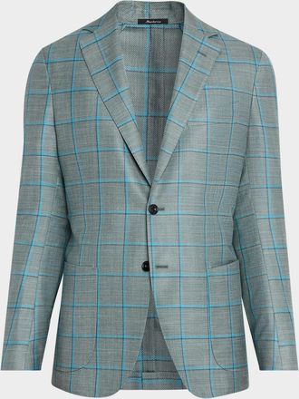Sartorio Mens Wool and Silk Windowpane Check Sport Coat