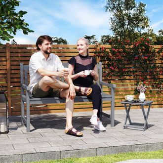 OUTSUNNY 2-Seater Wooden Garden Bench Outdoor Patio Loveseat Grey